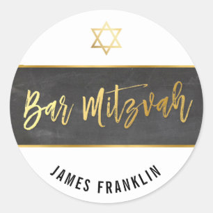 BAR MITZVAH modern grijs krijtbord goud schrijven Ronde Sticker