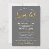 BAR MITZVAH modern kalligrafie grijs faux goud Kaart (Voorkant)