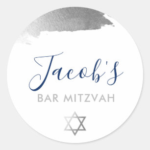 BAR MITZVAH modern luxe verguld zilver marineblauw Ronde Sticker