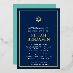 BAR MITZVAH modern minimal ster rand marine mint Folie Uitnodiging