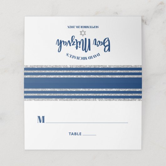 Bar Mitzvah Modern Navy Blue Silver Tallit Script (Buitenkant ongevouwen)