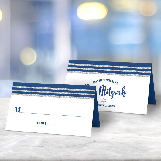 Bar Mitzvah Modern Navy Blue Silver Tallit Script