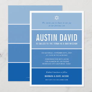 BAR MITZVAH modern ombre gradiënt cool royal blue Kaart
