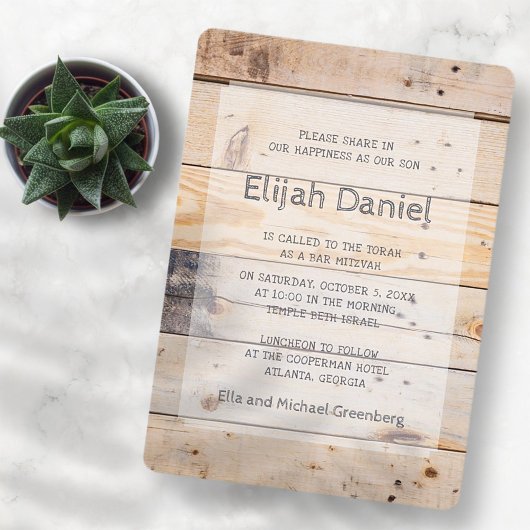 Bar Mitzvah Modern Rustic Wood Kaart