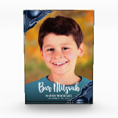 Bar Mitzvah Modern Script Navy Blue Agate Keepomwi Fotoblokken (Voorkant)