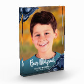 Bar Mitzvah Modern Script Navy Blue Agate Keepomwi Fotoblokken (Links)