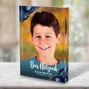 Bar Mitzvah Modern Script Navy Blue Agate Keepomwi Fotoblokken