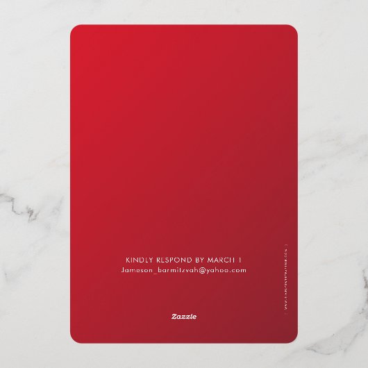 BAR MITZVAH modern ster rood bordeauxrood gradiënt Folie Uitnodiging (Achterkant)