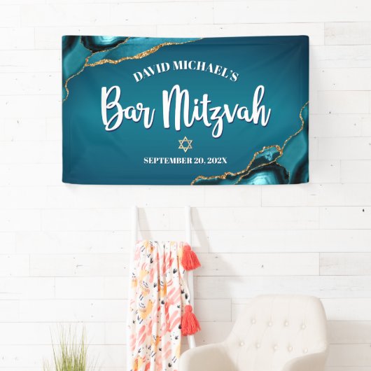Bar Mitzvah Modern Turquoise Ombre Agate Script Spandoek (Insitu)