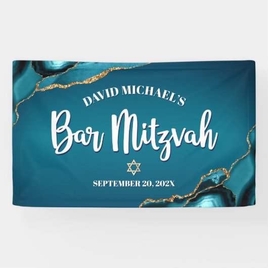 Bar Mitzvah Modern Turquoise Ombre Agate Script Spandoek (Horizontaal)