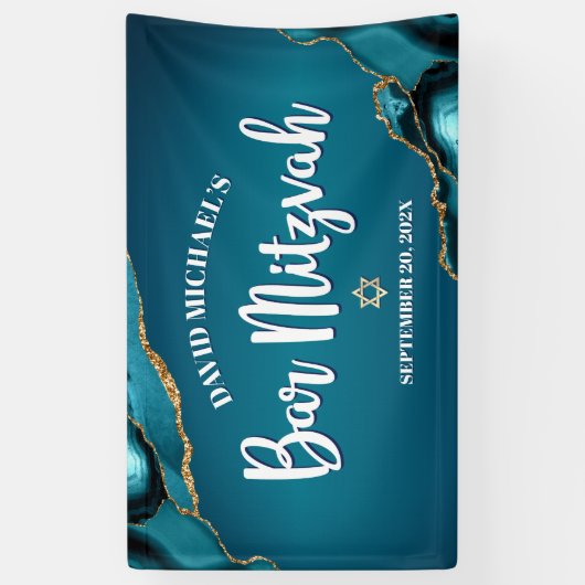 Bar Mitzvah Modern Turquoise Ombre Agate Script Spandoek (Verticaal)
