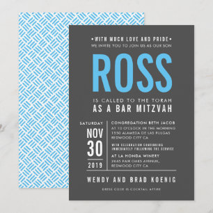 BAR MITZVAH modern vet blok type grijs aqua blauw Kaart