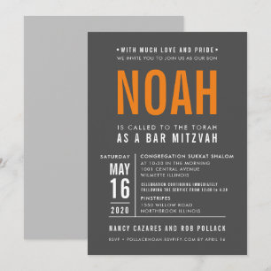 BAR MITZVAH modern vet blok type grijs sinaasappel Kaart
