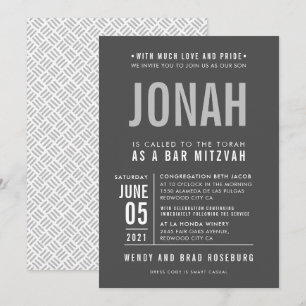 BAR MITZVAH modern vet bloktype grijs mono Kaart