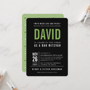 BAR MITZVAH modern vet bloktype zwart groen Kaart