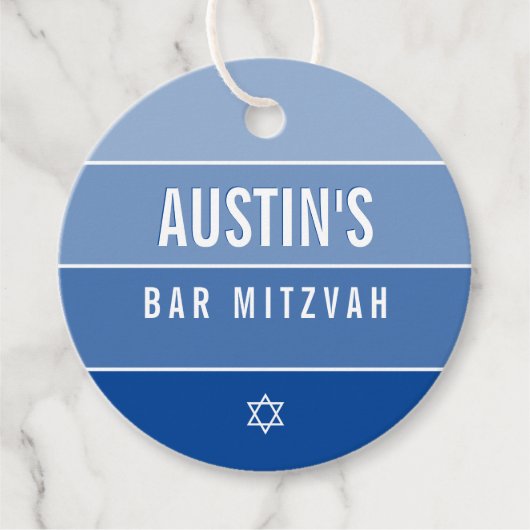BAR MITZVAH modern vet ombre blok koninklijk blauw Bedankjes Labels (Voorkant)