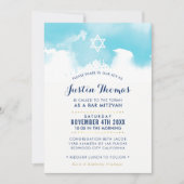 BAR MITZVAH moderne aqua bleu aquarelle invitation (Devant)