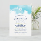 BAR MITZVAH moderne aqua bleu aquarelle invitation (Debout devant)