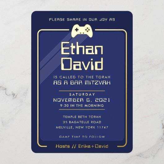BAR MITZVAH moderne coole gaming controls marinebl Folie Uitnodiging (Voorkant)