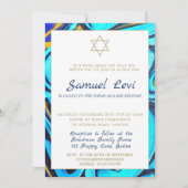 Bar Mitzvah Moderne Juif Blue Motif Invitation (Devant)