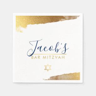 BAR MITZVAH moderne luxe gelaagde gouden marinebla Servet