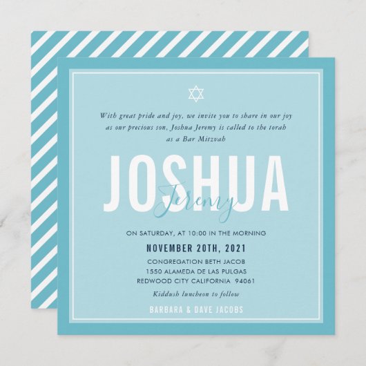 BAR MITZVAH moderne naam helder hemelsblauw Kaart (Voorkant / Achterkant)