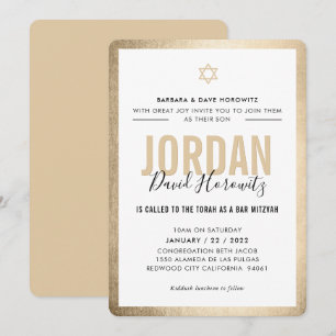 BAR MITZVAH moderne ster goud zwart simpel Kaart