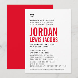 BAR MITZVAH moderne ster, zwart wit rood Kaart