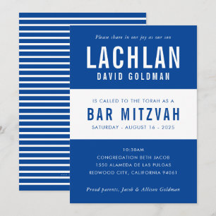 BAR MITZVAH moderne, strakke typografie blauw wit Kaart