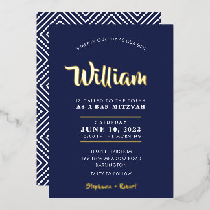BAR MITZVAH moderne typografie kalligrafie navy Folie Uitnodiging