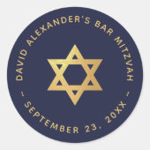 Bar Mitzvah Navy Blue Faux Gold Foil Star of David Ronde Sticker (Voorkant)