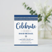 Bar Mitzvah Navy Blue Script Simple Modern Tallit Informatiekaartje (Staand voorkant)