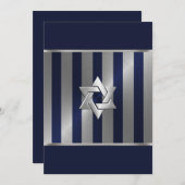 Bar Mitzvah Navy en Silver Stripe Star van David Kaart (Voorkant / Achterkant)