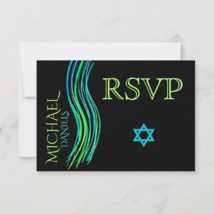 Bar Mitzvah Neon Green Prayer Shawl RSVP Kaartje