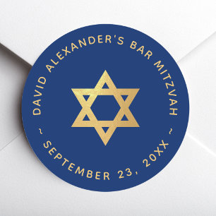 Bar Mitzvah nepgouden Ster van David koningsblauw Ronde Sticker