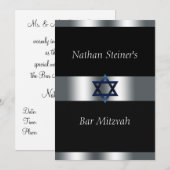 Bar Mitzvah, Noir et Argent, Elegance Invitation (Devant / Derrière)