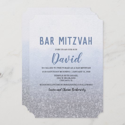 Bar Mitzvah Ombre Blauwe Uitnodiging (Voorkant / Achterkant)