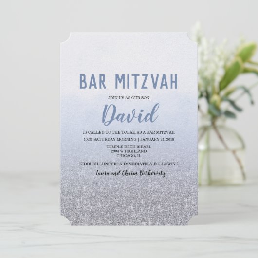 Bar Mitzvah Ombre Blauwe Uitnodiging (Staand voorkant)