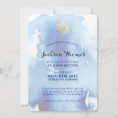 BAR MITZVAH or élégant bleu aquarelle invitation (Devant)