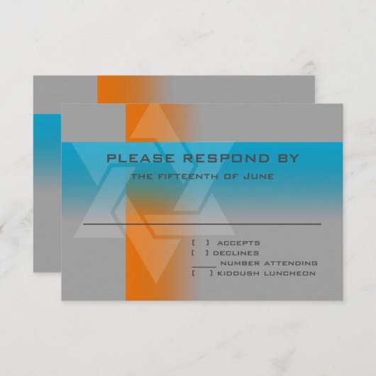 Bar Mitzvah Oranje en Turquoise op elke kleur RSVP Kaartje (Voorkant / Achterkant)
