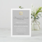 BAR MITZVAH PARTY gouden ster grijs - Benjamin Dan Kaart (Staand voorkant)