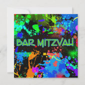 Bar Mitzvah, Peinture Splatter, Invitation de fête (Devant)