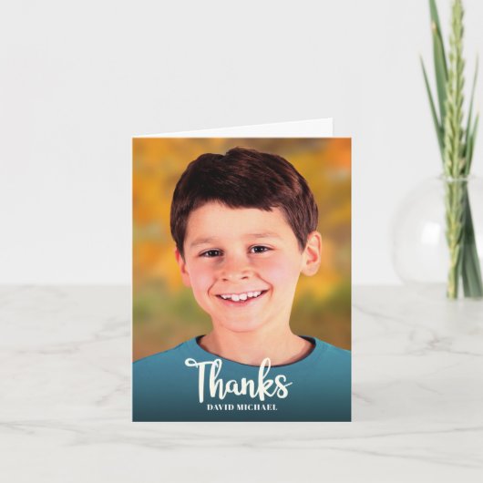 Bar Mitzvah Photo Simple Bold Modern Script Custom Bedankkaart (Voorkant)