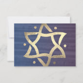 Bar Mitzvah Plum et Blue Wooden Gold Star RSVP (Devant)