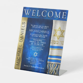 Bar Mitzvah Prayer Shawl Uitnodiging Reclamebord Met Voetstuk