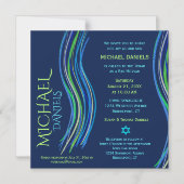 Bar Mitzvah Prière bleue et verte Shawl Invitation (Recto)