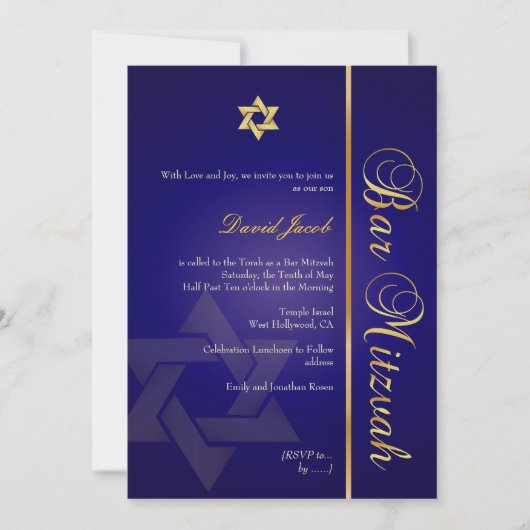 Bar Mitzvah/royal blue/gold Kaart (Voorkant)