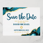 Bar Mitzvah Save Date Turquoise Agate Real Gold Folie Uitnodiging Briefkaart (Voorkant)