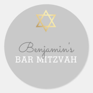 BAR MITZVAH SEAL modern gouden ster grijs Ronde Sticker