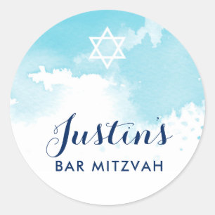 BAR MITZVAH SEAL ster modern aqua blauw waterverf Ronde Sticker
